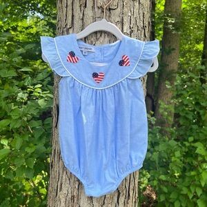 NWOT Sweet Dreams Light Blue Bubble  with Patriotic Heart Embroidery